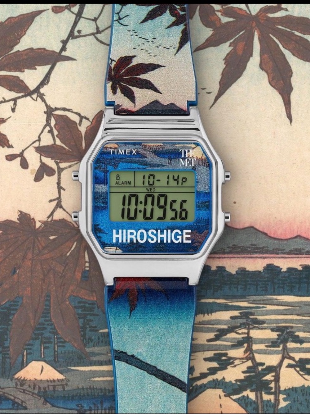 Timex HIROSHIGE Blue and Silver Digital Watch THE MET collectible